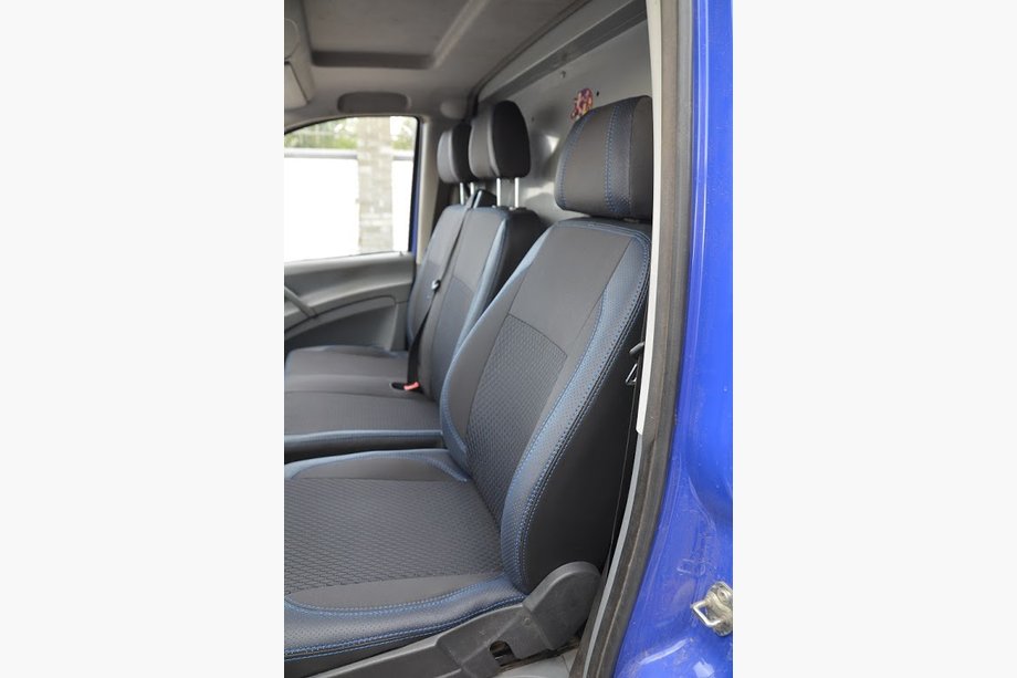 Mercedes Vito W639 2004-2014 гг. Авточехлы (Эко-кожа+Ткань, Premium) 1+2, сиденья от праворульной версии Фото 2