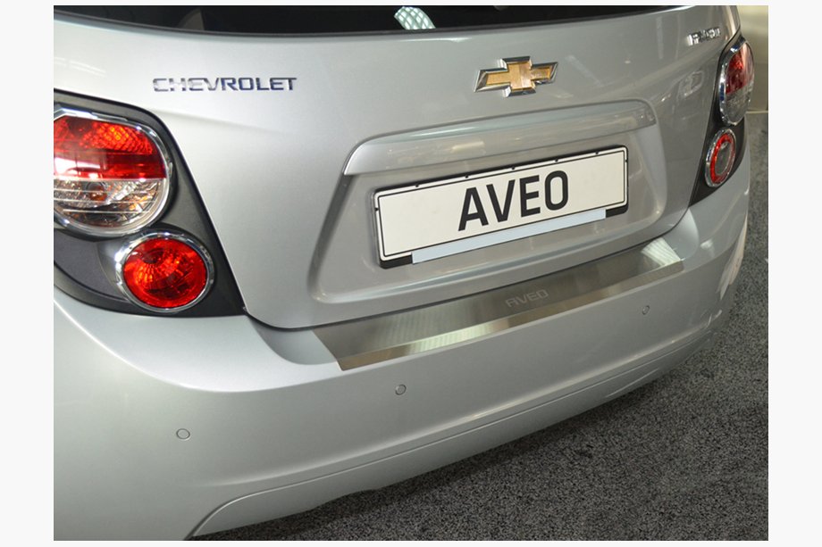 Chevrolet Aveo T300 2011-2020 гг. Накладка на задний бампер с загибом Nataniko (нержавейка) Только для хэтчбека Image