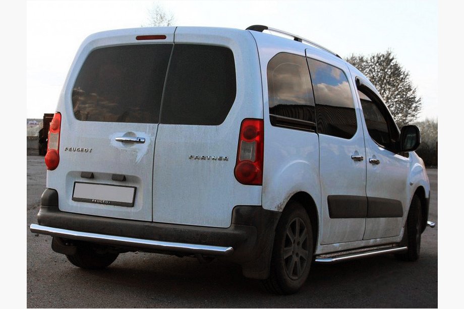 Peugeot Partner Tepee 2008-2018 гг. Задняя Защита AK002 (Нержавейка) 60 мм Image