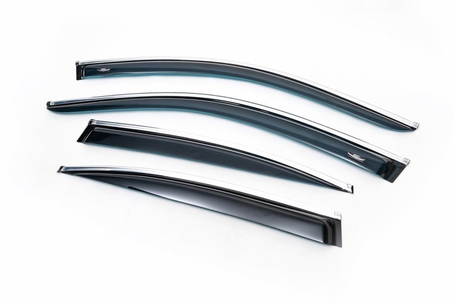BMW 5 серия E60/E61 2003-2010 гг. Ветровики с хромированным молдингом SD (4 шт, HIC) Image