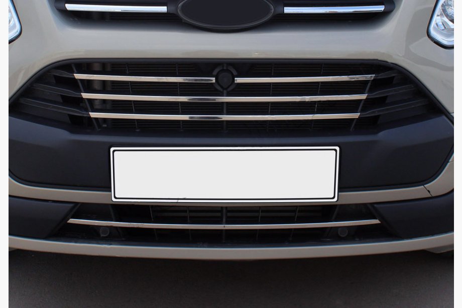 Ford Custom 2013-2022 гг. Накладки на решетку радиатора 2013-2018 (5 шт, нержавейка) OmsaLine - Итальянская Нержавейка Image