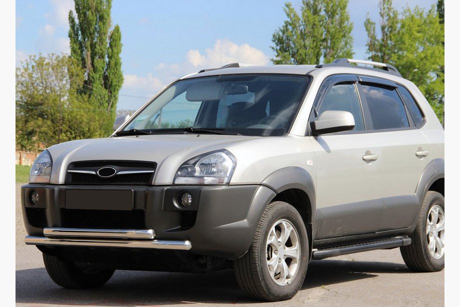 Hyundai Tucson JM 2004- гг. Передняя защита ST014 (нержавейка) Image