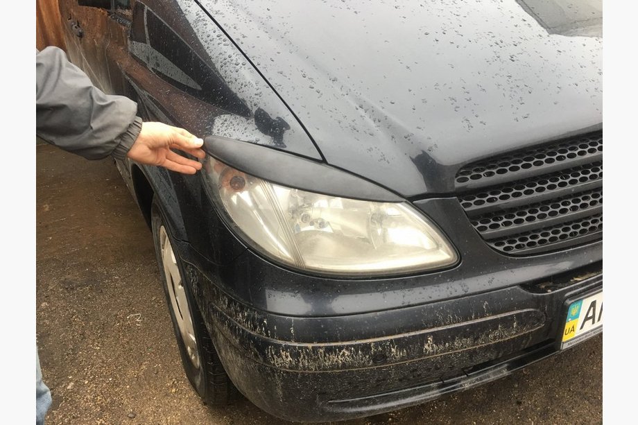 Mercedes Viano 2004-2014 гг. Реснички на фары прямые (черный мат) Фото 3
