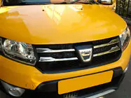 Dacia Sandero 2013-2020 гг. Хром накладки на решетку Вариант 2 (4 шт., нержавейка) фото 1