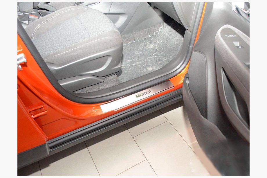 Opel Mokka 2012-2021 гг. Накладки на Пороги Nataniko (4 шт., Нержавейка) Premium - лента 3M, 0.8 мм Image
