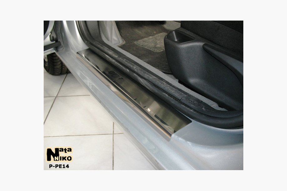Peugeot 407 2004-2011 гг. Накладки на Пороги Nataniko (4 шт., Нержавейка) Стандарт - лента Lohmann, 0,5 мм Image