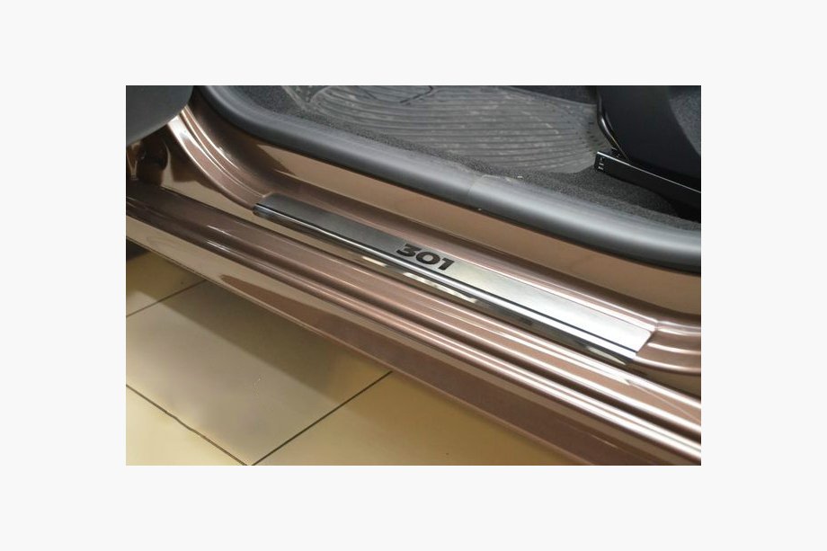 Peugeot 301 2012- гг. Накладки на Пороги Nataniko (4 шт., Нержавейка) Premium - лента 3M, 0.8 мм Image