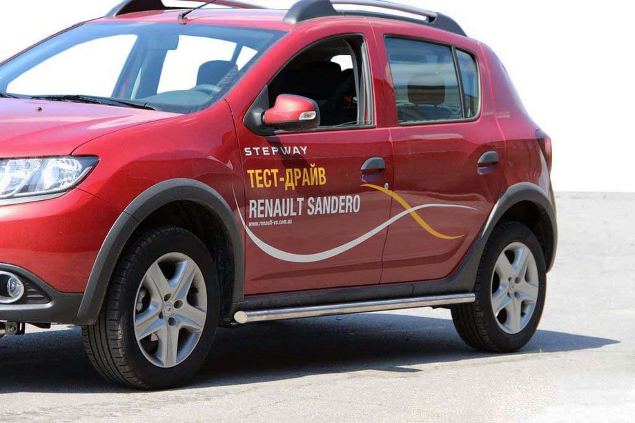 Renault Sandero 2013-2022 гг. Боковые трубы BB001 (2 шт., нержавейка) Image