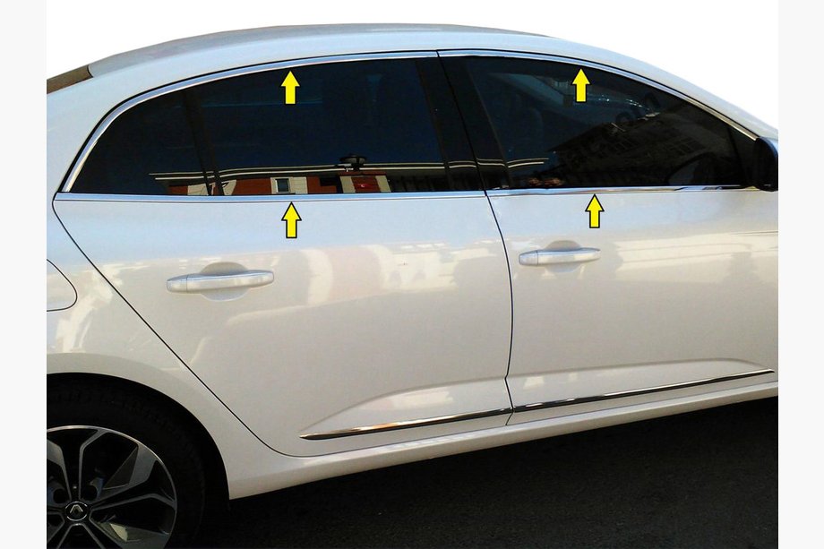 Renault Megane IV 2016-2025 гг. Полный комплект окантовки окон (Sedan, 12 шт., нержавейка) OmsaLine - Итальянская Нержавейка Фото 2