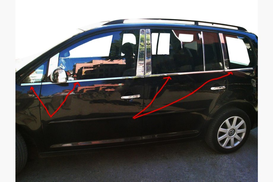 Volkswagen Touran 2010-2015 гг. Наружные молдинги окон нержавейка (8 шт) Carmos - Турецкая Нержавеющая Сталь Image