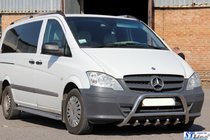 Mercedes Viano 2004-2014 гг. Защита переднего бампера WT003/004 (нержавейка) 60мм, с надписью фото 2
