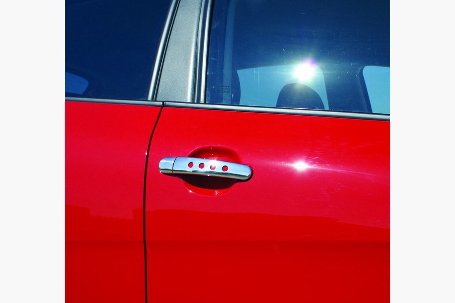 Skoda Superb 2001-2009 гг. Хромированные накладки на ручки с отверстиями (4 шт, нержавейка) Carmos - Турецкая Нержавеющая Сталь Image