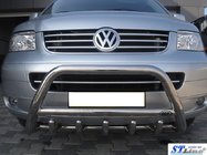 Volkswagen T5 Caravelle 2004-2010 гг. Кенгурятник WT003 (нержавейка) 60мм, с надписью фото 8