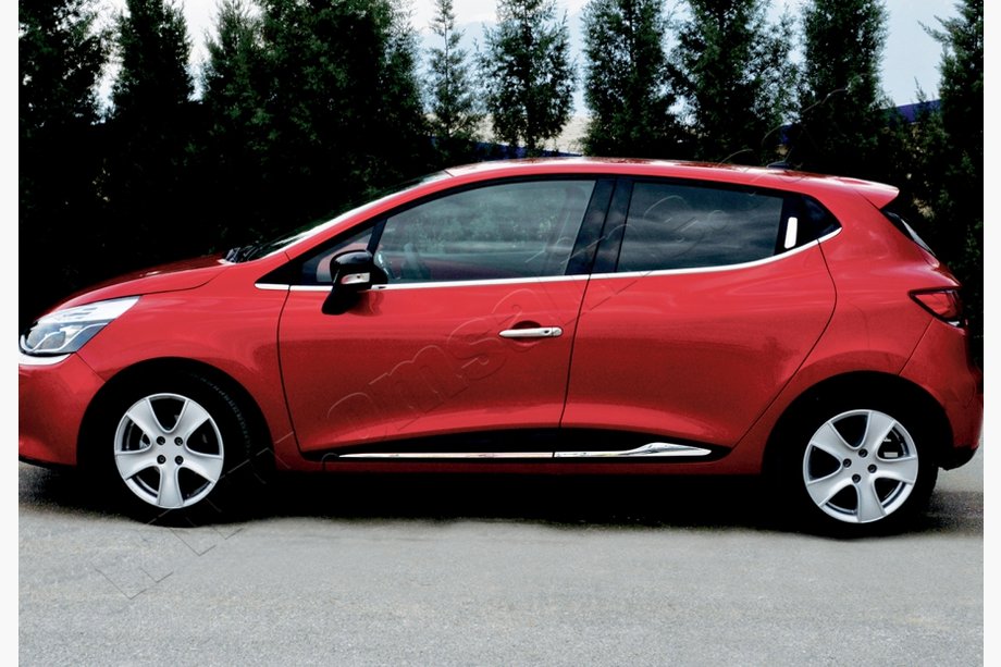 Renault Clio IV 2012-2019 гг. Дверные молдинги с углублением (4 шт, нержавейка) Image