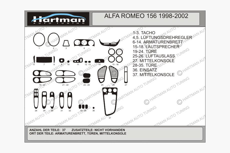 Alfa Romeo 156 1997-2007 гг. Накладки на панель приборов (Hartman) Алюминий Image