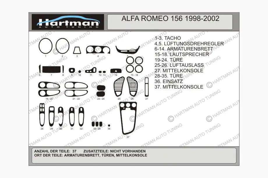 Alfa Romeo 156 1997-2007 гг. Накладки на панель приборов (Hartman) Image