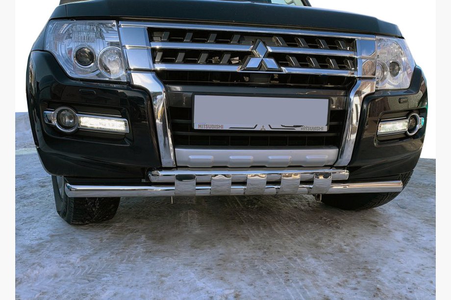 Mitsubishi Pajero Wagon IV 2006-2021 гг. Передняя защита ST015 (нержавейка) Image