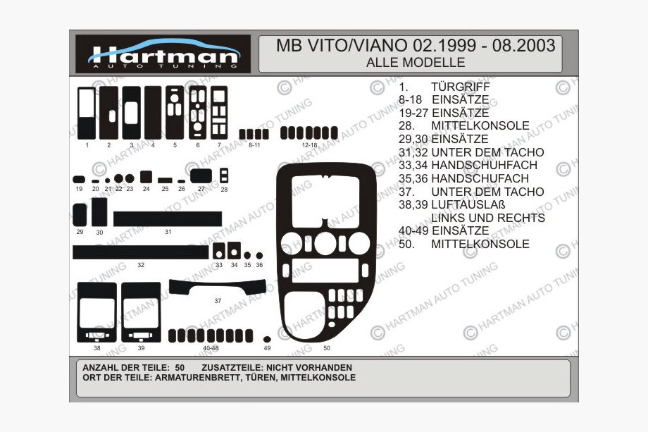 Mercedes Vito W638 1996-2003 гг. Накладки на панель VIP (1999-2003) Черный Фото 5