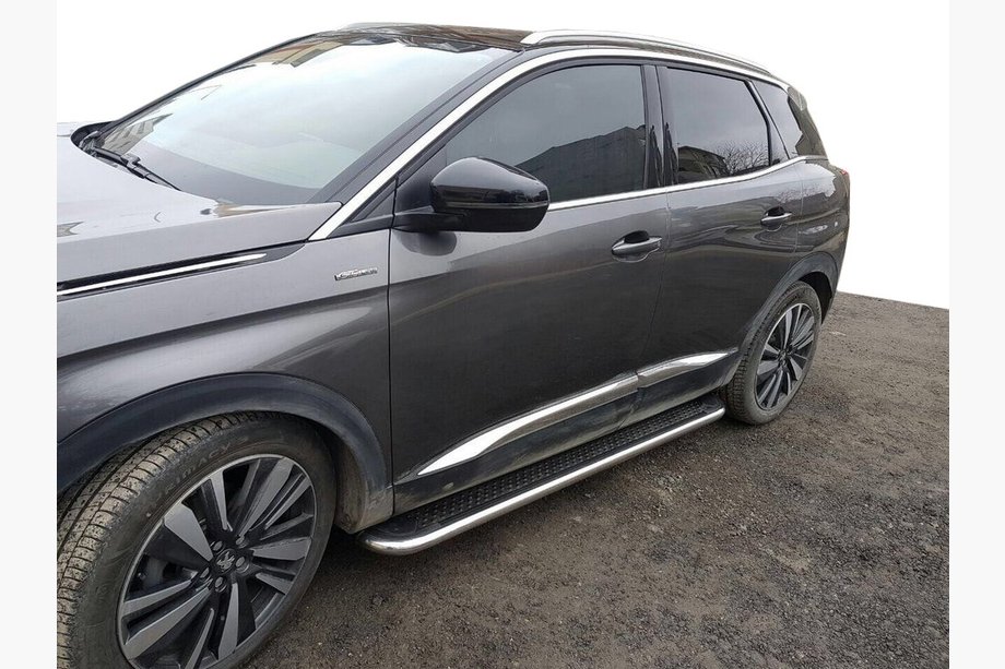 Peugeot 3008 2016-2023 гг. Боковые Подножки Maydos V2 (2 шт, Алюминий и Нержавейка) Image