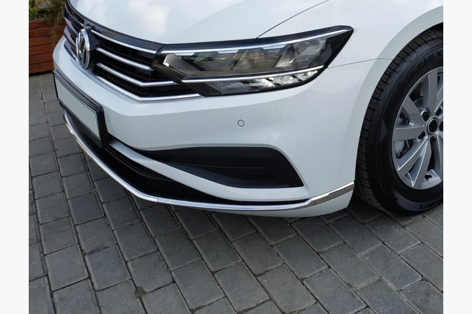 Volkswagen Passat B8 2015-2023 гг. Накладки на передний бампер из нержавеющей стали (2019+, 3 шт.) OmsaLine - Итальянская Нержавейка Image