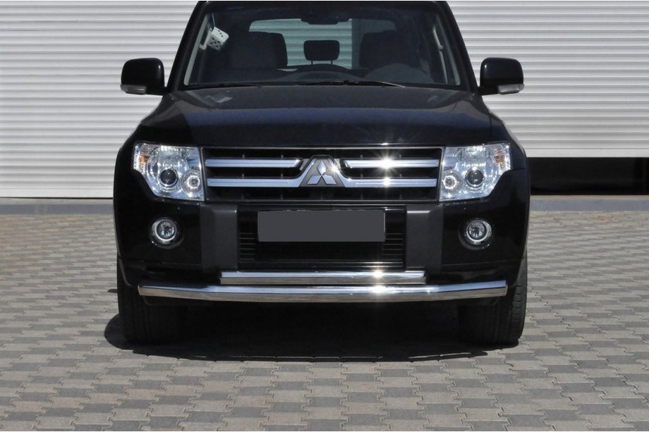 Mitsubishi Pajero Wagon IV 2006-2021 гг. Передняя защита ST014 (нержавейка) 60/42 мм Image