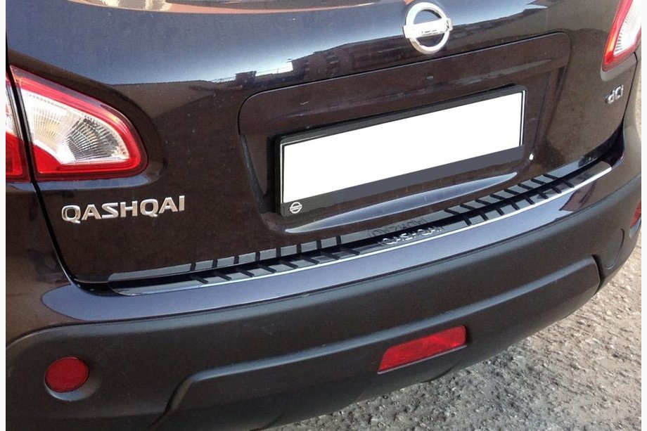 Nissan Qashqai 2010-2014 гг. Накладка на задний бампер с резиновыми вставками (нержавейка) Фото 1