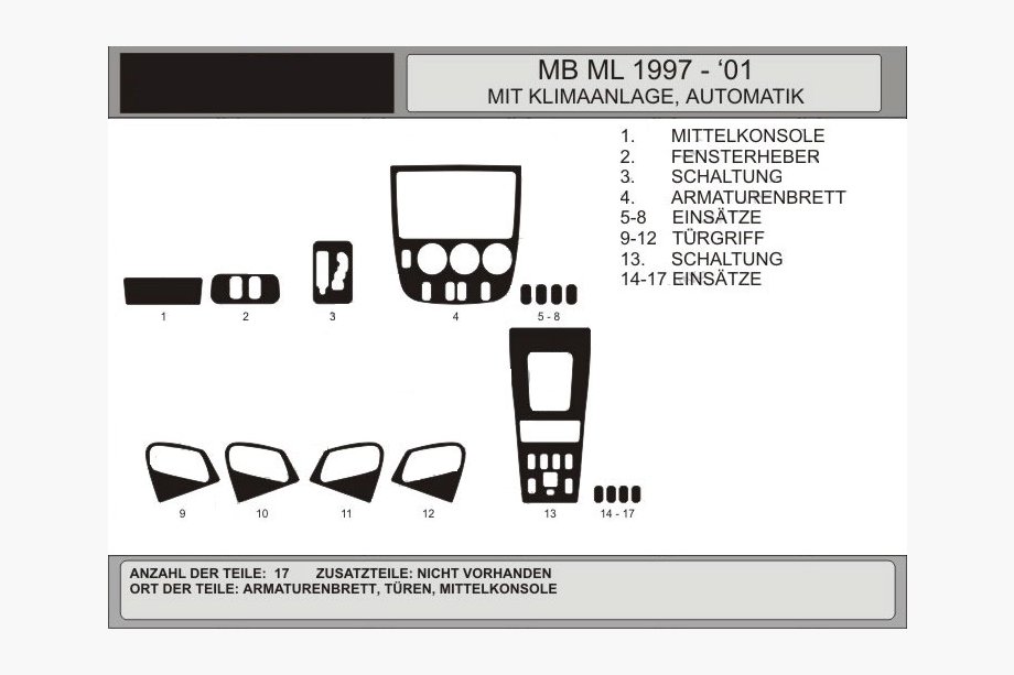 Mercedes ML W163 1997-2005 гг. Накладки на панель приборов (Vip, Польша) АКЦИЯ! Карбон Image