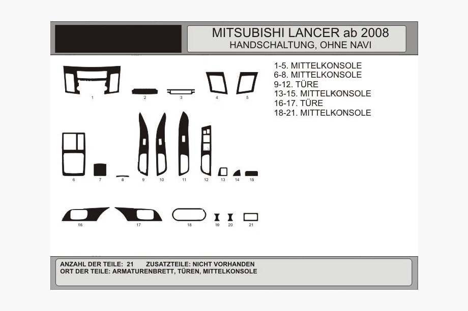 Mitsubishi Lancer X 2008- гг. Накладки на панель приборов (Hartman) Алюминий Image
