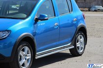 Renault Sandero 2013-2022 гг. Боковые трубы BB001 (2 шт., нержавейка) фото 3