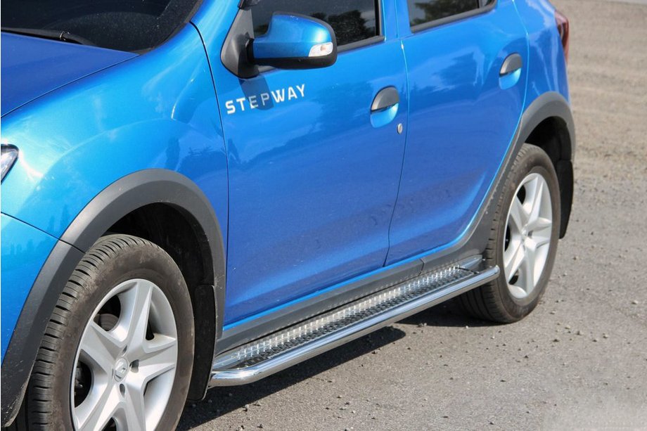 Renault Sandero 2013-2022 гг. Боковые Пороги KB001 Нержавейка Image