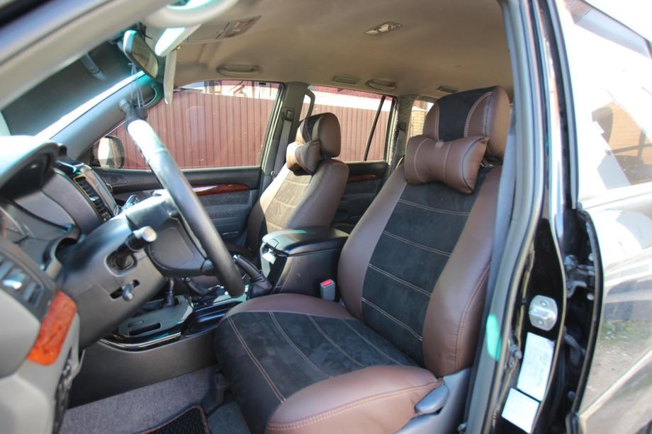 Toyota Land Cruiser Prado 120 2002-2009 гг. Авточехлы экокожа+ткань+алькантара Antara A088 (полный салон) Фото 2