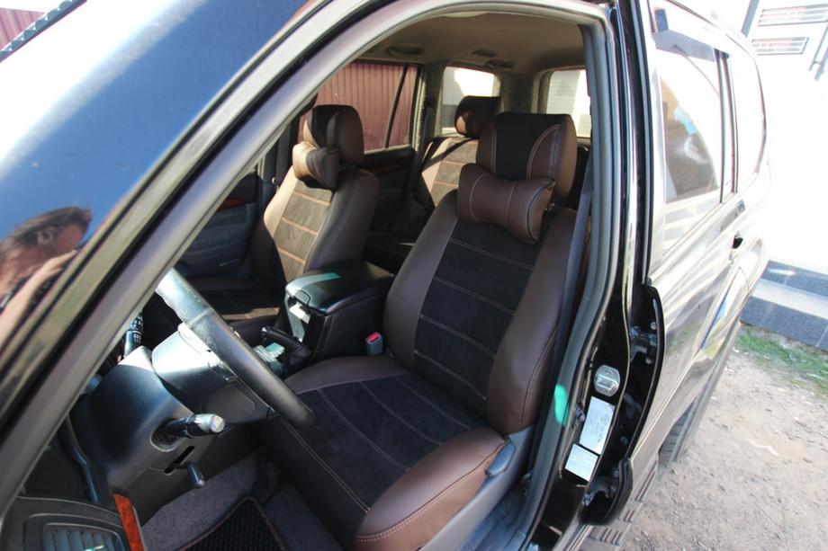 Toyota Land Cruiser Prado 120 2002-2009 гг. Авточехлы экокожа+ткань+алькантара Antara A088 (полный салон) Фото 1