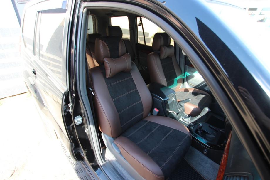 Toyota Land Cruiser Prado 120 2002-2009 гг. Авточехлы экокожа+ткань+алькантара Antara A088 (полный салон) Фото 3