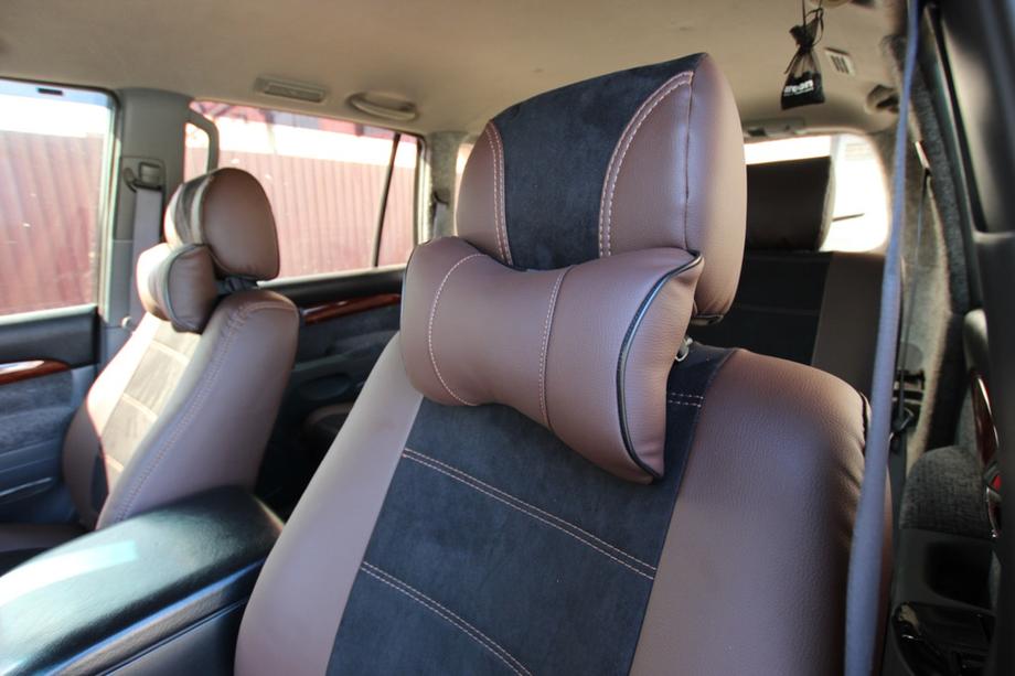 Toyota Land Cruiser Prado 120 2002-2009 гг. Авточехлы экокожа+ткань+алькантара Antara A088 (полный салон) Фото 5