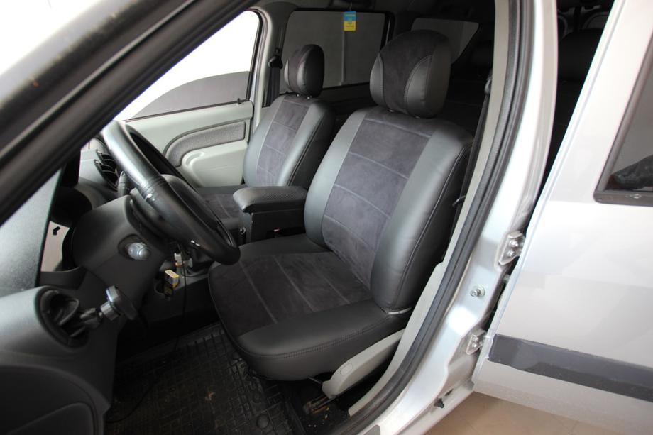 Dacia Logan I 2005-2008 гг. Авточехлы экокожа+ткань+алькантара Antara A001 (полный салон) Фото 1
