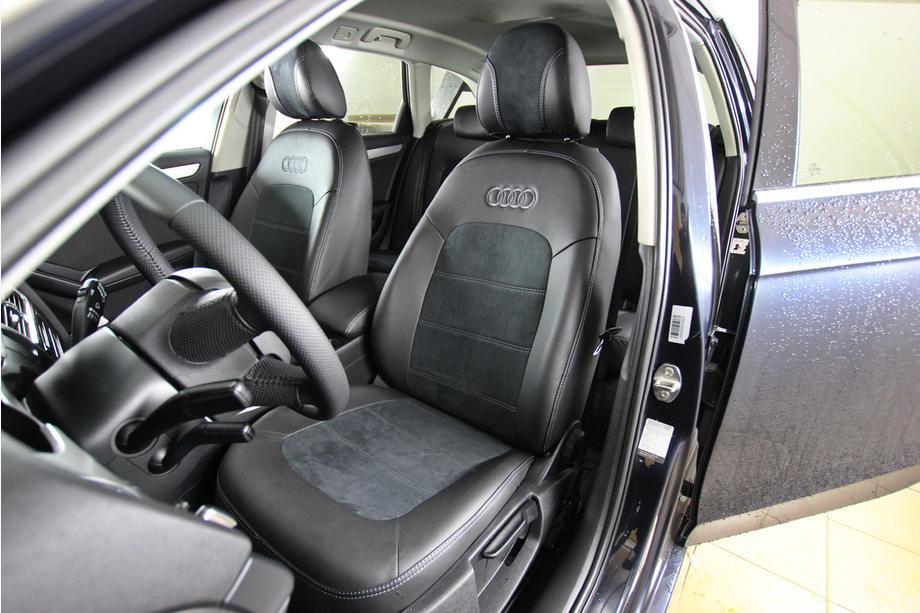 Audi A4 B8 2007-2015 гг. Авточехлы экокожа+ткань+алькантара Antara A001 (полный салон) Фото 7