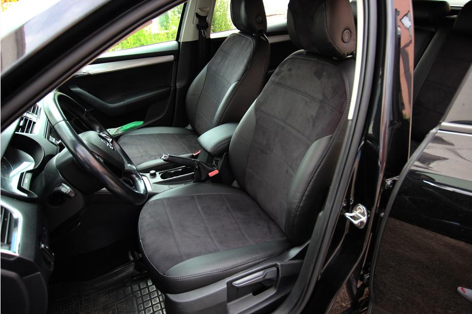 Skoda Octavia III A7 2013-2019 гг. Авточехлы экокожа+ткань+алькантара Antara A001 (полный салон) Фото 16