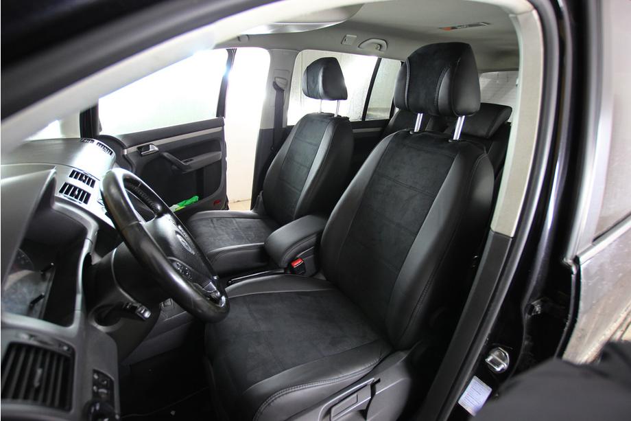Volkswagen Touran 2003-2010 гг. Авточехлы экокожа+ткань+алькантара Antara A001 (полный салон) Фото 7