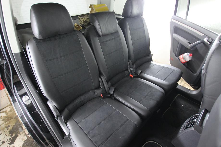 Volkswagen Touran 2003-2010 гг. Авточехлы экокожа+ткань+алькантара Antara A001 (полный салон) Фото 3