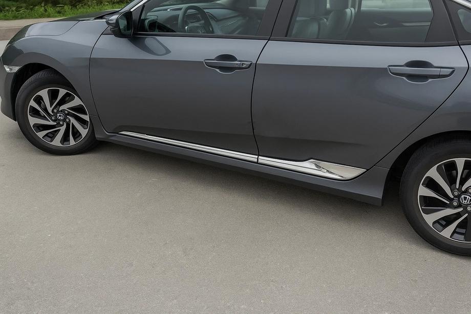 Honda Civic Sedan X 2016-2021 гг. Дверные Молдинги V2 (4 шт, Нержавейка) Image