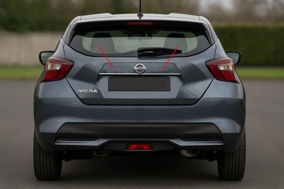 Nissan Micra K14 2016- гг. Хромированная накладка над номером OmsaLine (нержавейка) Image