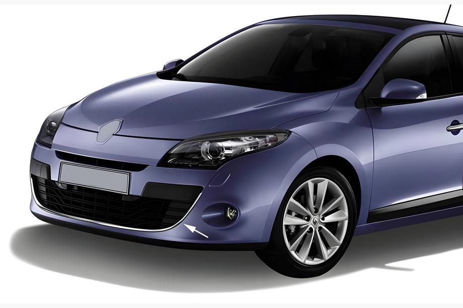 Renault Megane III 2009-2016 гг. Накладка на передний бампер 2013-2016 (HB, нерж сталь) Image