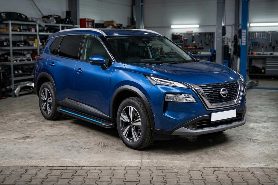 Nissan X-trail T33/Rogue 2022- гг. Боковые Подножки Maya Blue (2 шт., Алюминий) Image