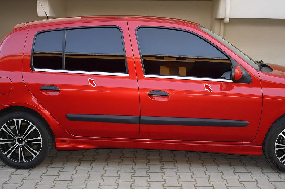 Renault Clio II 1998-2005 гг. Наружные Окантовки Стекол (HB, 4 шт, Нерж Сталь) Фото 1