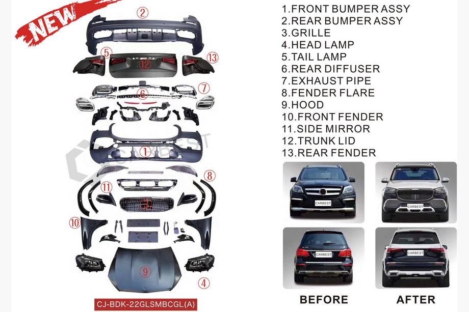 Mercedes GL/GLS class X166 2012-2019 гг. Комплект рестайлинга с X166 на GLS X167 Maybach (Type-A) Image