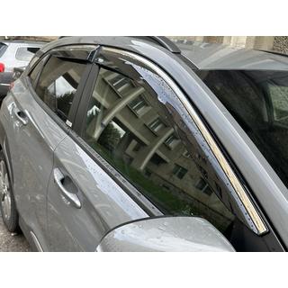 Ветровики с хромированным молдингом (4 шт, Niken) Hyundai Kona 2023- гг. фото 4