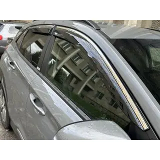 Ветровики с хромированным молдингом (4 шт, Niken) Hyundai Kona 2023- гг. фото 4