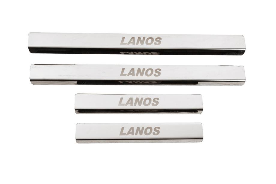 Daewoo Lanos 1998-2017 гг. Накладки на пороги Carmos V3 (4 шт, нержавейка) Image