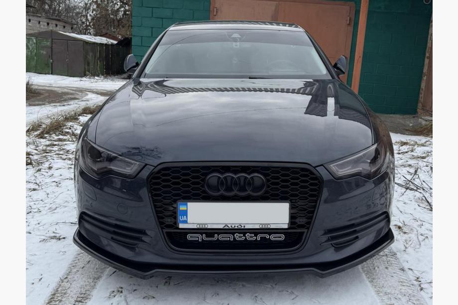 Audi A6 C7 2011-2017 гг. Передний лип-спойлер DPT V-2 (для S-Line, 2011-2015) (черный глянец) Image