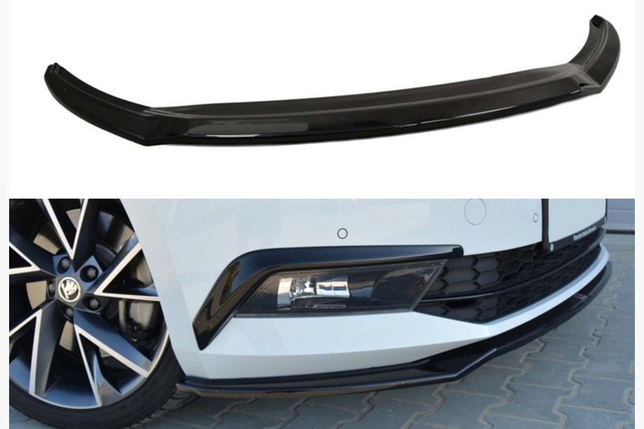 Skoda Superb 2015-2024 гг. Передний лип-спойлер DPT V-2 (2015-2020, Черный Глянец) Image
